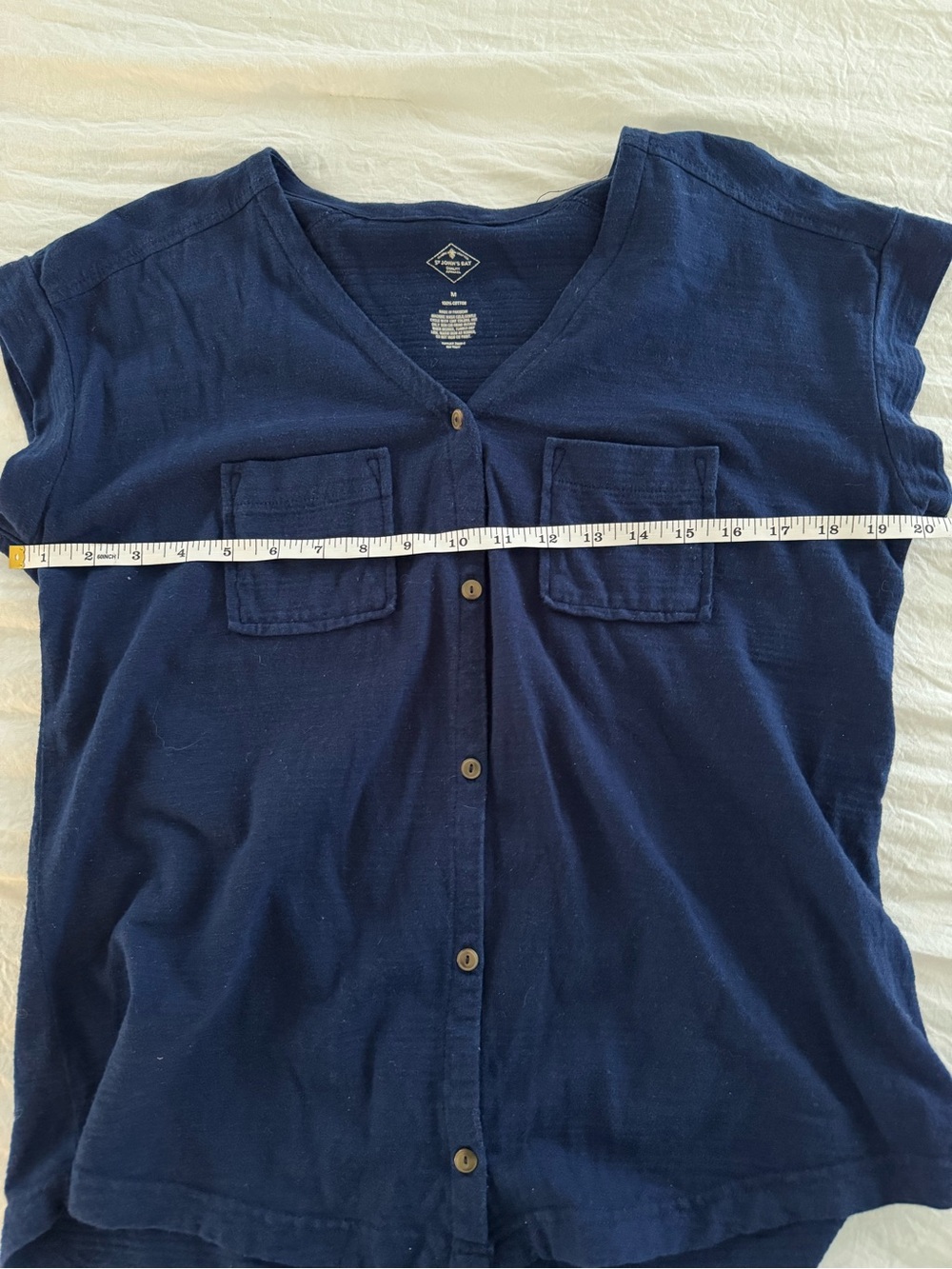 St. John’s Bay 100% Cotton Navy Button-Front V-Neck Shirt - Picture 7 of 8